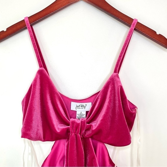 Just Polly velvet cutout bodysuit pink bow women’s small NWT - Picture 6 of 12